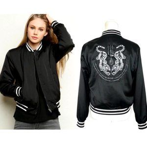 Black Satin Bomber Jacket